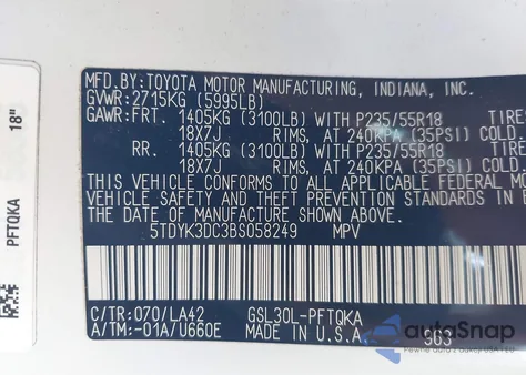 2011 Toyota Sienna Limited V6 из США, поврежденный, VIN 5TDYK3DC3BS058249